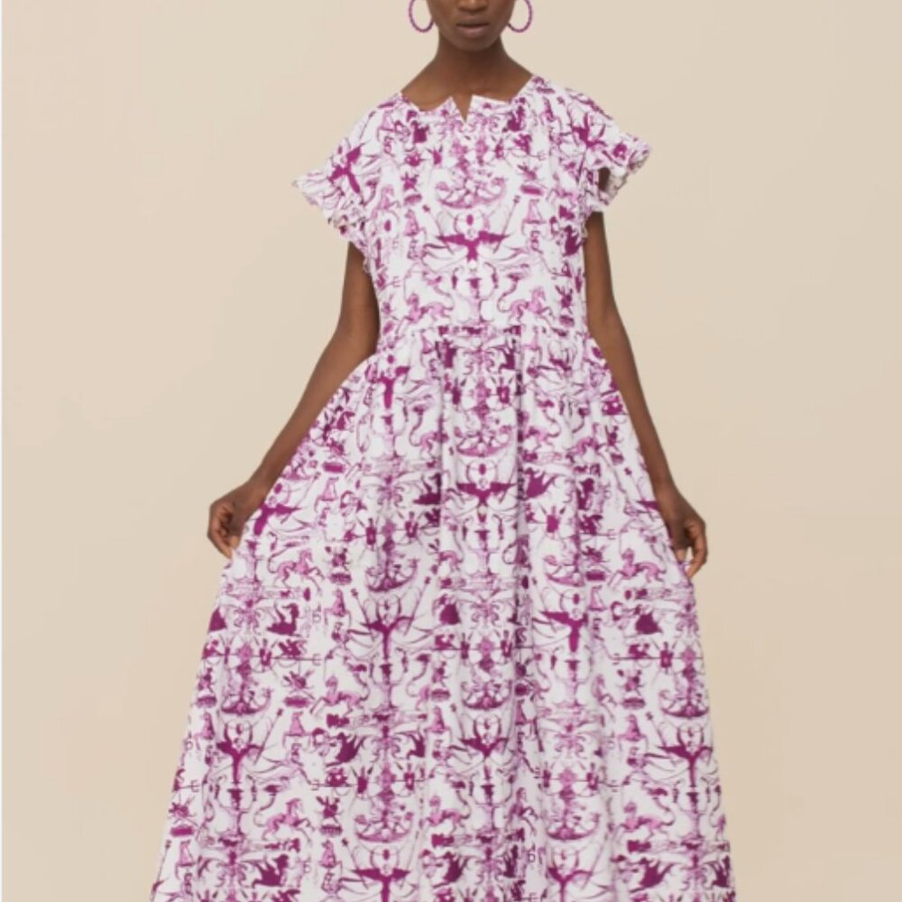 PATOU Voluminous maxi dress in Stories & Tales Print dainty Ruffle sleeve 38 / 6 - Picture 12 of 15